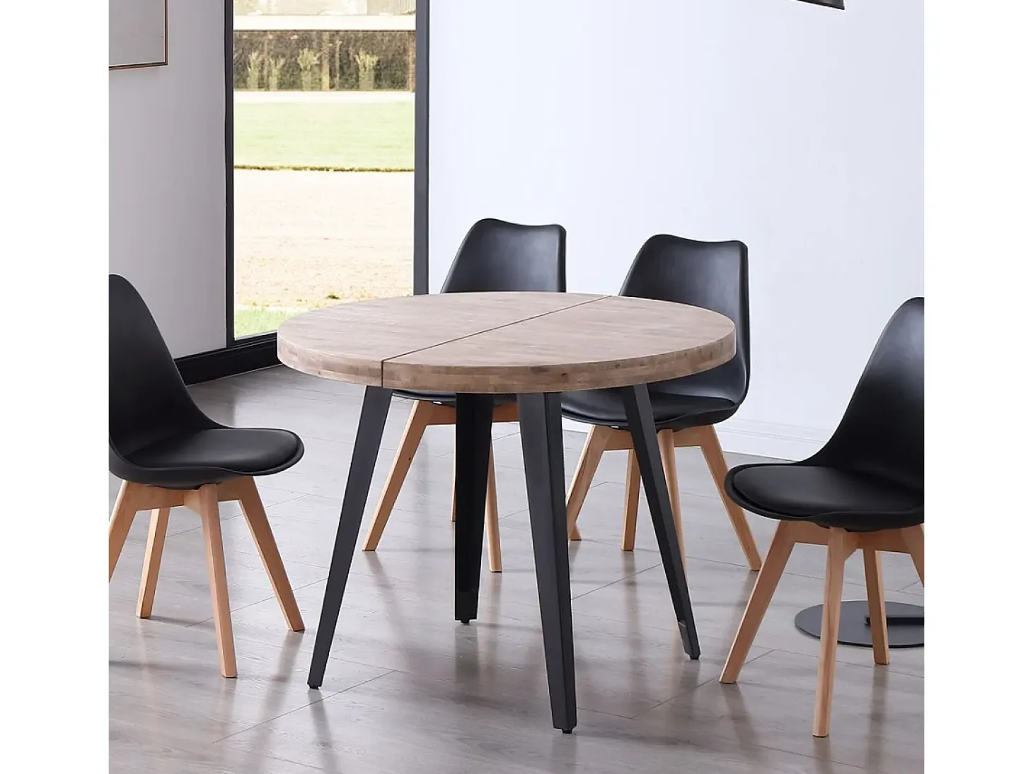 Mesa de comedor extensible Berg diseño redondo roble honey/negro 76x120-160-200x120 cm Adec