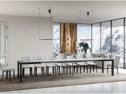 Mesa de comedor extensible Karry evolución-Color Blanco-Soporte 2 pies-Ancho extensible