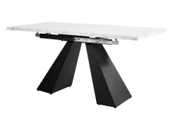 Mesa de comedor extensible - 99-159 x 74 x 77 cm - Tablero efecto mármol - MDF y metal - Blanco + negro
