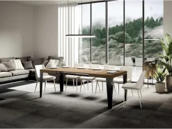 Mesa de comedor extensible Flavio-Color Natural-Base y soporte con ruedas-Alargaderas -Ancho extensible