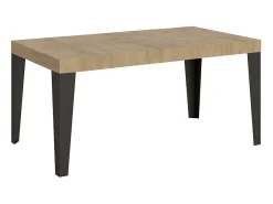 Mesa de comedor extensible Flavio-Color Natural-Base y soporte con ruedas-Alargaderas -Ancho extensible