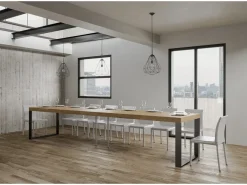 Mesa de comedor extensible tiroz-Color Natural-Soporte 4 pies-5 alargaderas gruesas-Ancho extensible