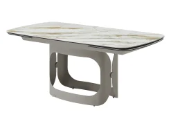 Mesa de comedor extensible 6 a 10 personas en cerámica, cristal templado y metal topo - Efecto mármol blanco - DAVULO de Maison Céphy