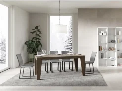 Mesa de comedor extensible de madera Naxo.-Color Natural-Soporte 4 pies-5 alargaderas finas-Ancho extensible