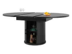Mesa de comedor extensible redonda/ovalada, MDF, nogal/negro (118x118x76,8cm)