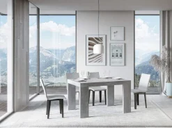 Mesa de comedor extensible de madera Ribo-Color Gris cemento-Soporte 4 pies-Alargaderas -Ancho extensible