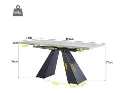 Mesa de comedor extensible 99-159 x 74 cm - 6 a 8 personas - en MDF - Negro + Gris