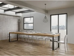 Mesa de comedor extensible tiroz-Color Marrón-Soporte 2 pies-5 alargaderas gruesas-Ancho extensible