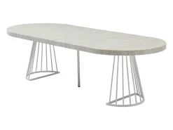 Mesa de comedor extensible para 2 a 12 personas en MDF y acero - Efecto travertino beige y blanco - FIRELA