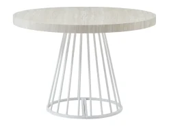Mesa de comedor extensible para 2 a 12 personas en MDF y acero - Efecto travertino beige y blanco - FIRELA