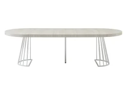 Mesa de comedor extensible para 2 a 12 personas en MDF y acero - Efecto travertino beige y blanco - FIRELA