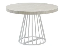 Mesa de comedor extensible para 2 a 12 personas en MDF y acero - Efecto travertino beige y blanco - FIRELA