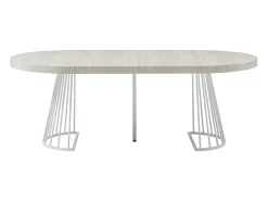 Mesa de comedor extensible para 2 a 12 personas en MDF y acero - Efecto travertino beige y blanco - FIRELA
