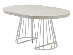 Mesa de comedor extensible para 2 a 12 personas en MDF y acero - Efecto travertino beige y blanco - FIRELA