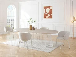 Mesa de comedor extensible para 2 a 12 personas en MDF y acero - Efecto travertino beige y blanco - FIRELA
