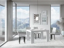 Mesa de comedor extensible de madera Ribo-Color Blanco-Soporte 4 pies-Alargaderas -Ancho extensible