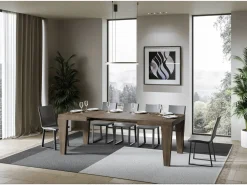 Mesa de comedor extensible de madera Kristo patas en V-Color Marrón-Soporte 4 pies-Alargaderas -Ancho extensible