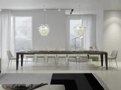 Mesa de comedor extensible Flavio-Color Marrón-Soporte 4 pies-5 alargaderas finas-Ancho extensible