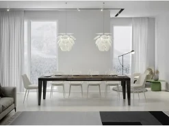 Mesa de comedor extensible Flavio-Color Marrón-Soporte 4 pies-5 alargaderas finas-Ancho extensible