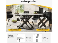 Mesa de comedor extensible - 6 a 8 personas - Efecto de mármol blanco - MDF+Metal -120/160x80cm
