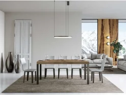 Mesa de comedor extensible Karry-Color Natural-Base y soporte con ruedas-Ancho extensible