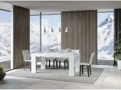 Mesa de comedor extensible de madera Ribo-Color Blanco-Soporte 4 pies-Alargaderas -Ancho extensible