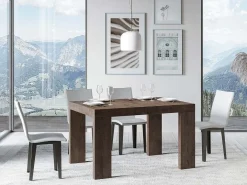 Mesa de comedor extensible de madera Ribo-Color Marrón-Base y soporte con ruedas-Alargaderas -Ancho extensible