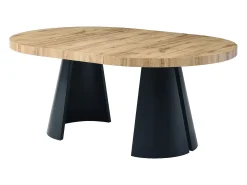 Mesa de comedor extensible 4 a 12 personas de MDF y metal negro - Natural claro - JARELIA