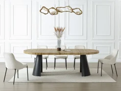Mesa de comedor extensible 4 a 12 personas de MDF y metal negro - Natural claro - JARELIA