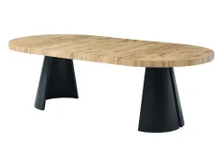 Mesa de comedor extensible 4 a 12 personas de MDF y metal negro - Natural claro - JARELIA
