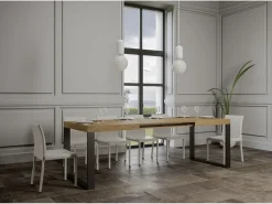 Mesa de comedor extensible tiroz-Color Natural-Soporte 4 pies-5 alargaderas finas-Ancho extensible