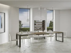 Mesa de comedor extensible tiroz-Color Marrón-Base y soporte con ruedas-5 alargaderas finas-Ancho extensible