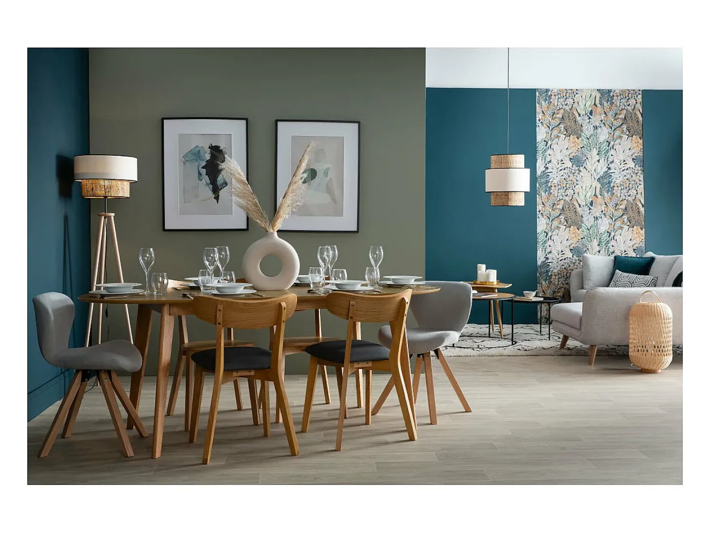 Mesa de comedor extensible diseño roble L150-200 MARIK