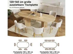 Mesa de comedor extensible - 120/160 x 80 x 75,5 cm - para 4 a 6 personas - estilo sencillo - MDF - natural