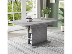 Mesa de comedor extensible - 6 a 8 personas - con 6 nichos - Efecto de concreto gris - Paneles de partículas - 110/130x70cm