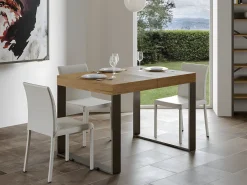 Mesa de comedor extensible tiroz-Color Natural-Soporte 2 pies-5 alargaderas finas-Ancho extensible