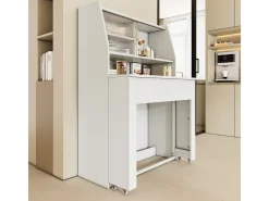 Mesa de comedor extensible, L52/132,5xW80xH76cm, extraíble en una dirección, armario de almacenamiento, ahorra espacio, color blanco.