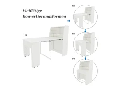 Mesa de comedor extensible, L52/132,5xW80xH76cm, extraíble en una dirección, armario de almacenamiento, ahorra espacio, color blanco.