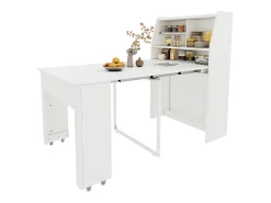 Mesa de comedor extensible, L52/132,5xW80xH76cm, extraíble en una dirección, armario de almacenamiento, ahorra espacio, color blanco.