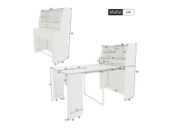 Mesa de comedor extensible, L52/132,5xW80xH76cm, extraíble en una dirección, armario de almacenamiento, ahorra espacio, color blanco.