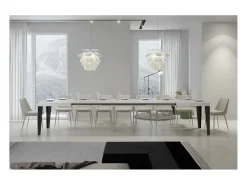 Mesa de comedor extensible Flavio-Color Blanco-Soporte 2 pies-5 alargaderas finas-Ancho extensible