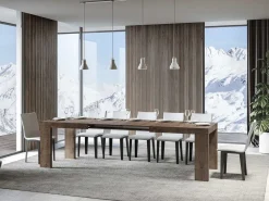 Mesa de comedor extensible de madera Ribo-Color Marrón-Base y soporte con ruedas-Alargaderas -Ancho extensible