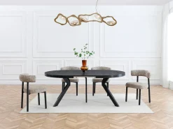 Mesa de comedor extensible para 6 a 12 comensales de MDF y acero - Negro - KOMONI