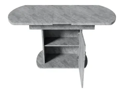 Mesa de comedor extensible ovalada con espacio de almacenaje, diseño moderno, aspecto hormigón, con tirador plateado (110/130x70x75 cm)