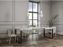 Mesa de comedor extensible tiroz-Color Blanco-Soporte 2 pies-Alargaderas -Ancho extensible