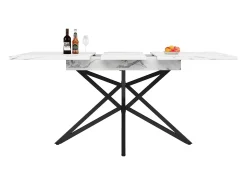 Mesa de comedor extensible - 120/160 x 80 x 66,1 cm - patas en forma de estrella - MDF + Metal - blanco