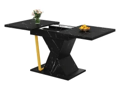 Mesa de comedor extensible 110/140x80x76 cm - Para 6 personas - MDF + metal - Motivo de mármol - Negro