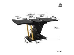 Mesa de comedor extensible 110/140x80x76 cm - Para 6 personas - MDF + metal - Motivo de mármol - Negro