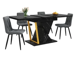 Mesa de comedor extensible 110/140x80x76 cm - Para 6 personas - MDF + metal - Motivo de mármol - Negro