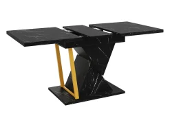 Mesa de comedor extensible 110/140x80x76 cm - Para 6 personas - MDF + metal - Motivo de mármol - Negro